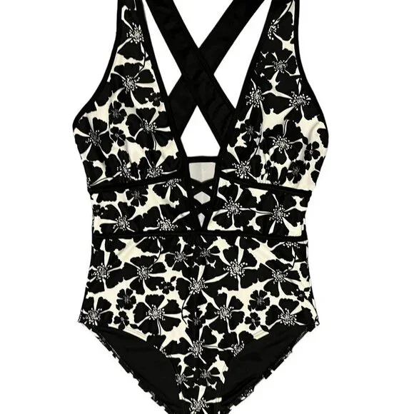 Hawaiian Floral Print One-Piece Lace-Up Bathing Suit - Picture 3 of 9